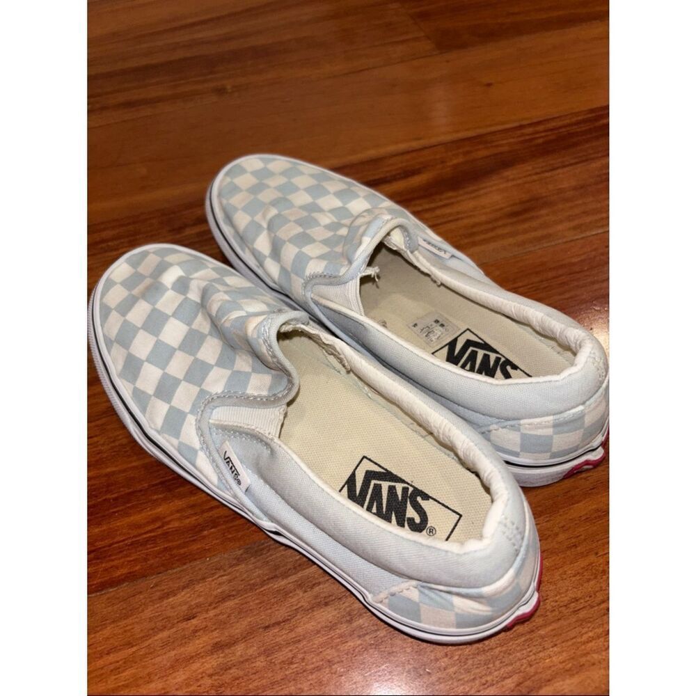 Vans Slip-On Checkerboard Sneakers - Light Blue & White Mens size 6 - Picture 5 of 9